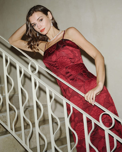 Vestido longo em jacquard vermelho