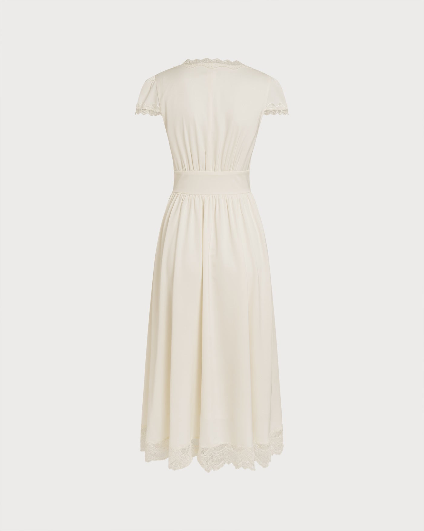 Vestido longo em renda com decote em V — Damasco