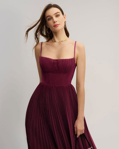 Vestido Longo Fluido com Decote Coração — Vinho