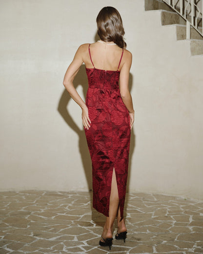 Vestido longo em jacquard vermelho