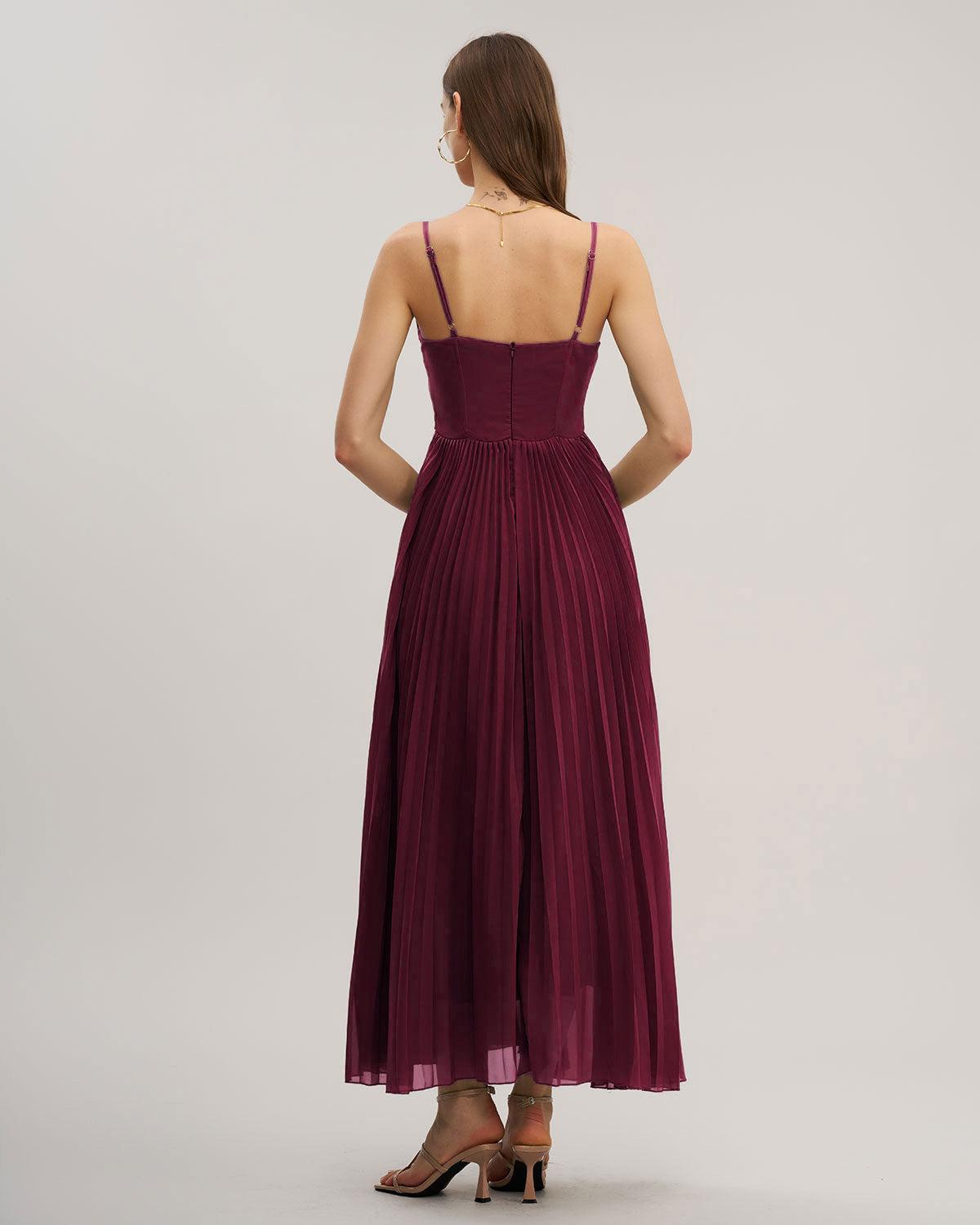 Vestido Longo Fluido com Decote Coração — Vinho