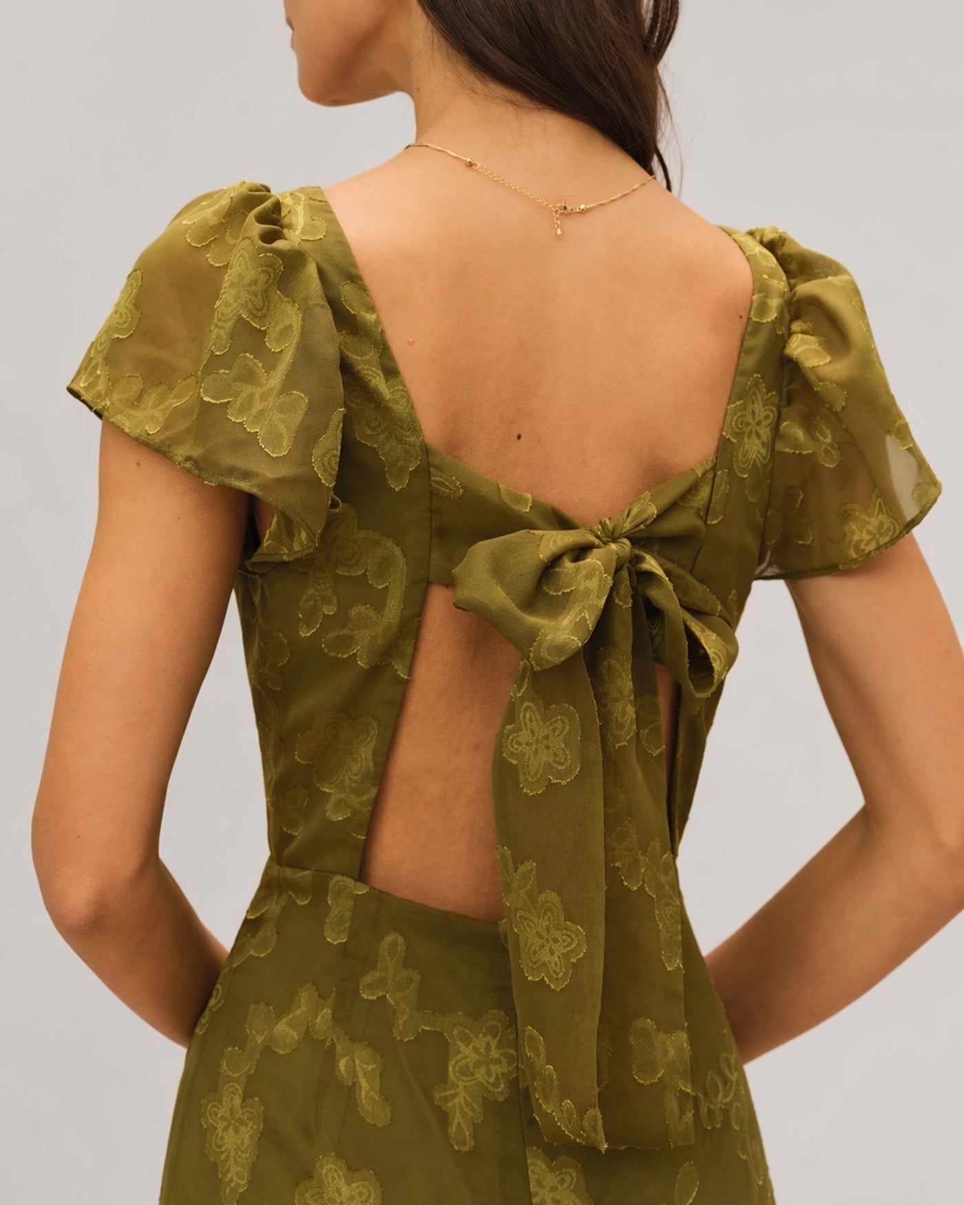Vestido longo em jacquard com decote coração — Verde