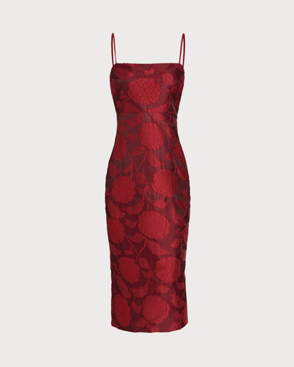 Vestido longo em jacquard vermelho