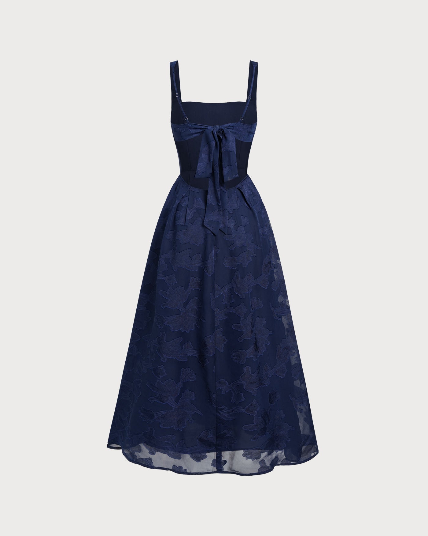 Vestido longo estilo slip em jacquard azul-marinho