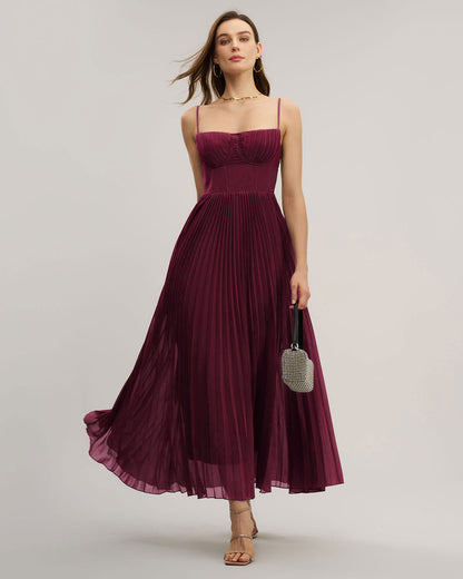 Vestido Longo Fluido com Decote Coração — Vinho