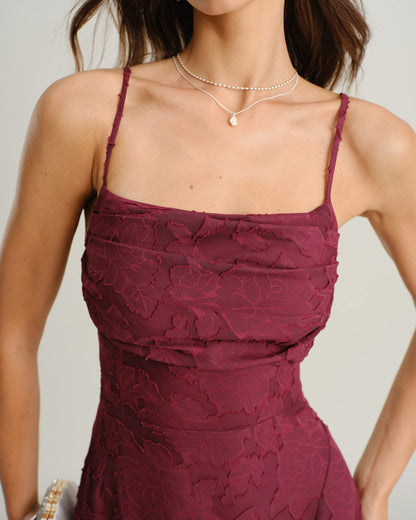 Vestido maxi slip em jacquard — Vinho