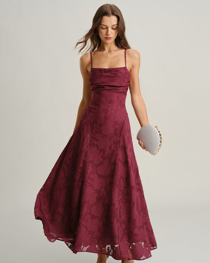 Vestido maxi slip em jacquard — Vinho