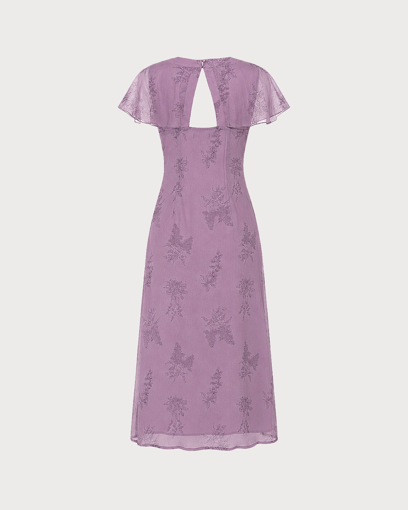 Vestido midi floral roxo com decote em V e mangas borboleta