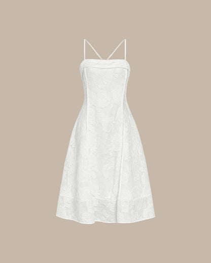 Vestido slip midi em jacquard com decote quadrado — Branco