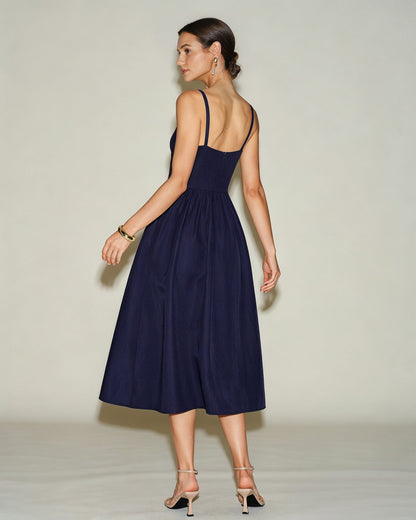 Vestido Slip Midi Evasê Azul