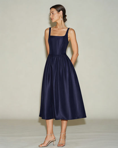 Vestido Slip Midi Evasê Azul