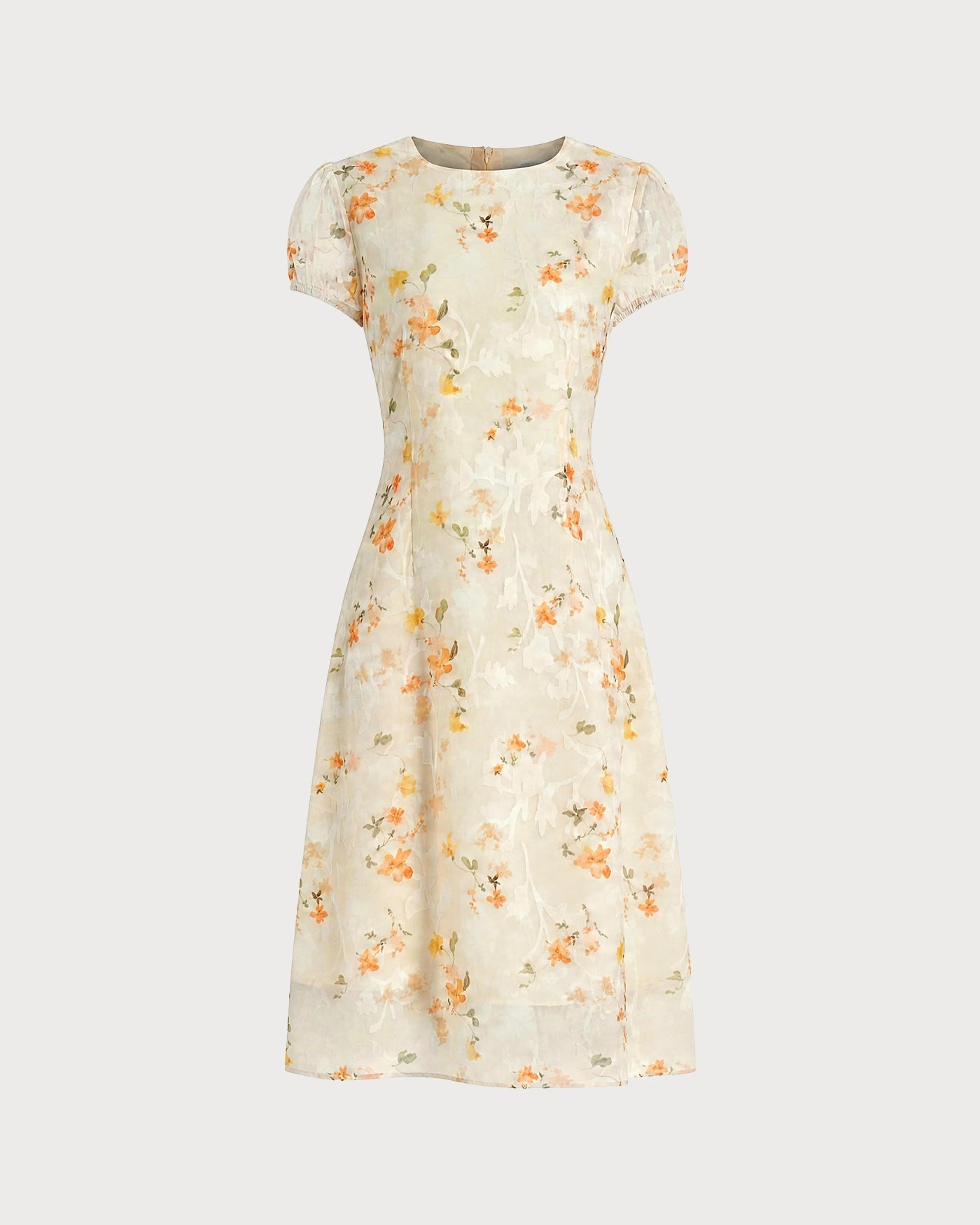 Vestido Midi Amarelo em Jacquard com Mangas Bufantes