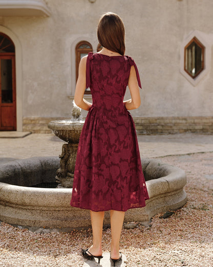 Vestido midi em chiffon jacquard vermelho