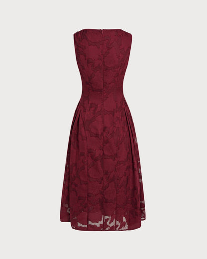 Vestido midi em chiffon jacquard vermelho