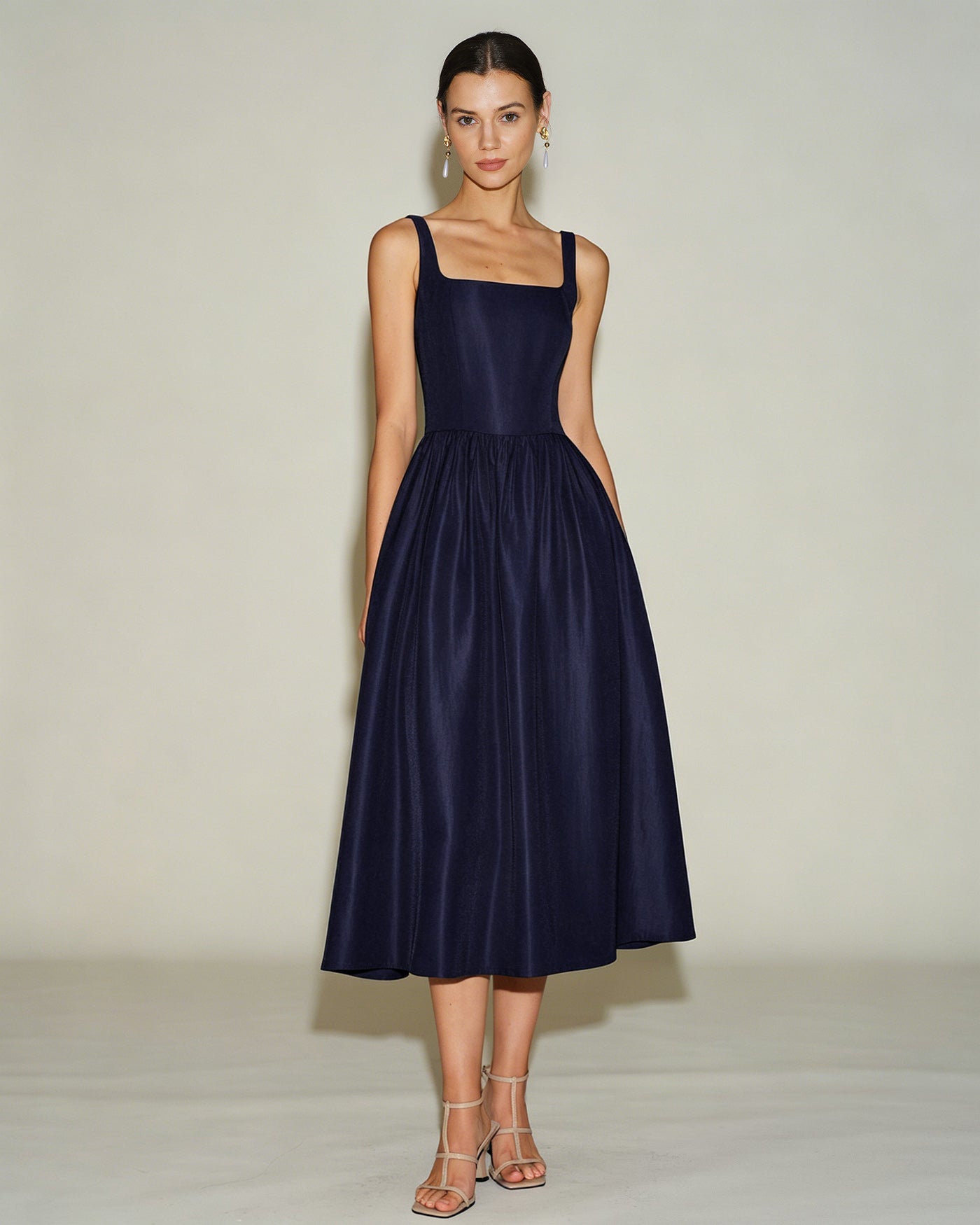 Vestido Slip Midi Evasê Azul