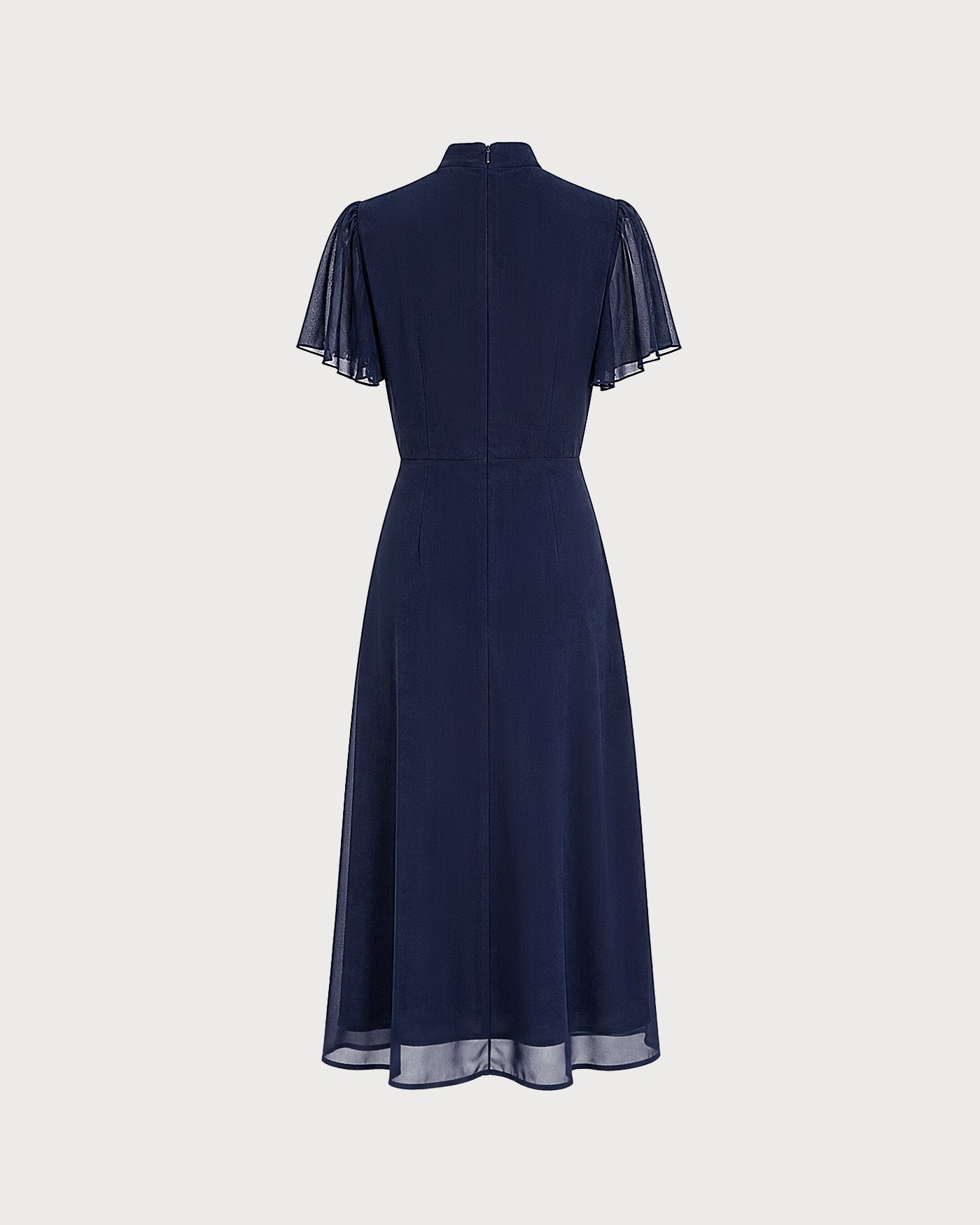 Vestido midi azul com mangas borboleta e estampa de tartaruga