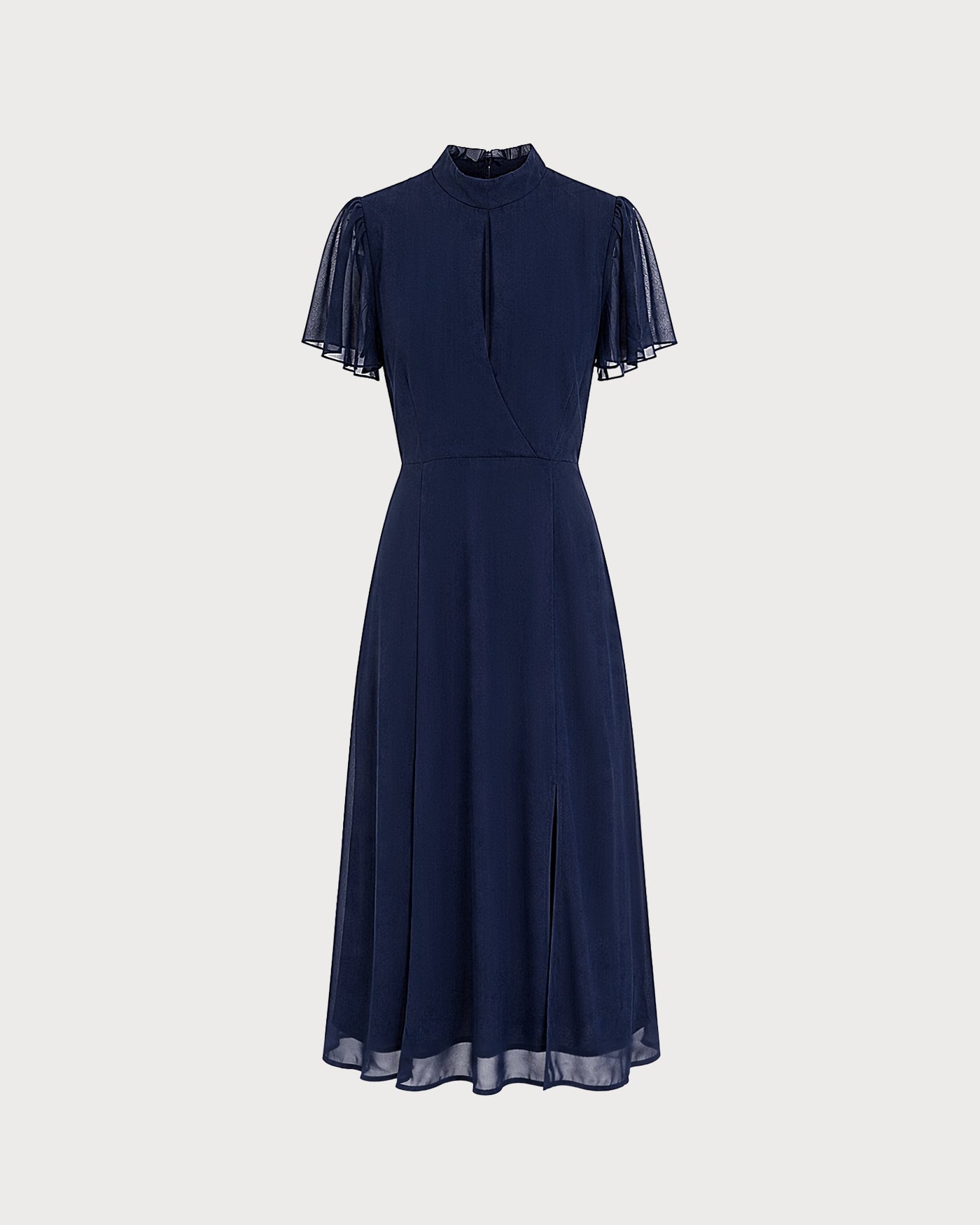 Vestido midi azul com mangas borboleta e estampa de tartaruga