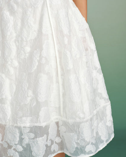 Vestido slip midi em jacquard com decote quadrado — Branco