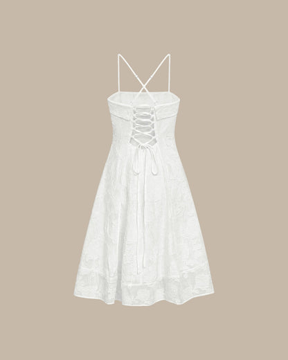 Vestido slip midi em jacquard com decote quadrado — Branco