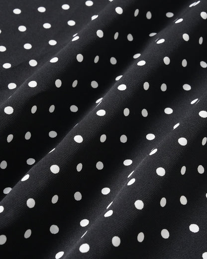 Vestido midi preto com gola e estampa de poá