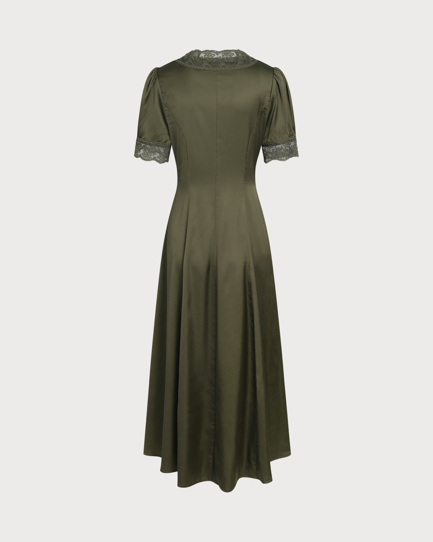 Vestido Midi de Cetim com Renda — Verde