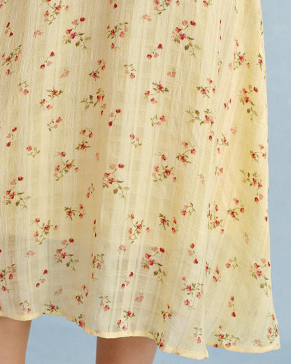 Vestido túnica midi floral com decote V - Amarelo