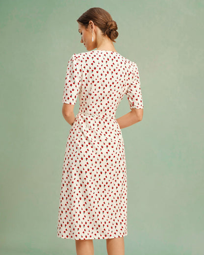 Vestido midi floral com decote em V — Damasco