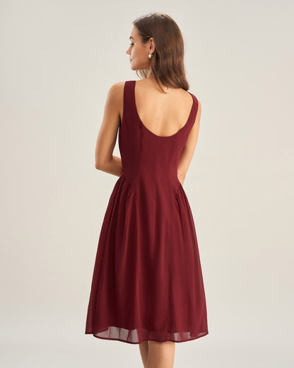Vestido midi de chiffon sem mangas — vinho