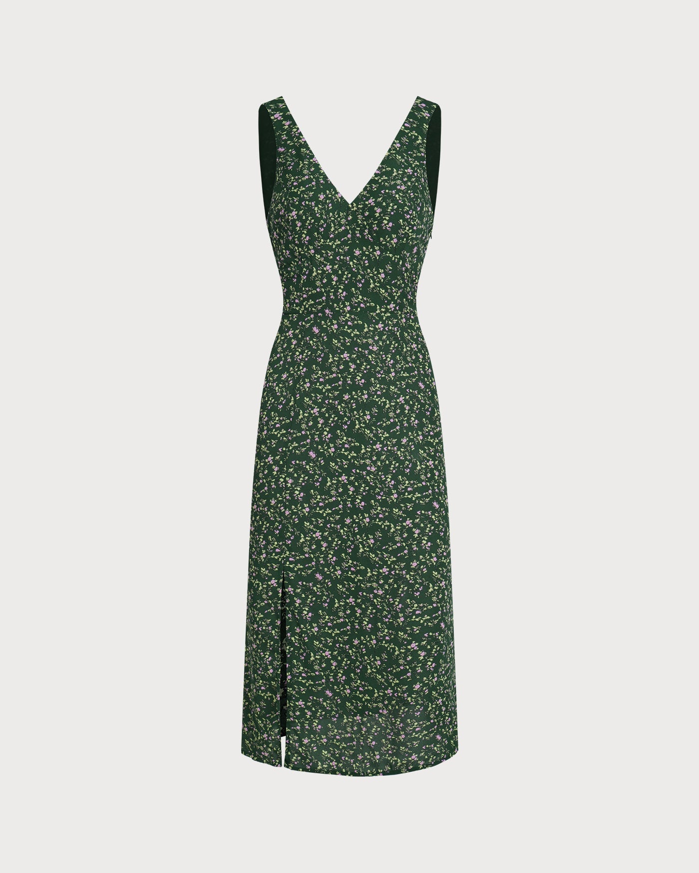 Vestido midi floral verde com decote em V