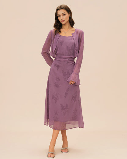 Vestido midi slip floral roxo com franzidos