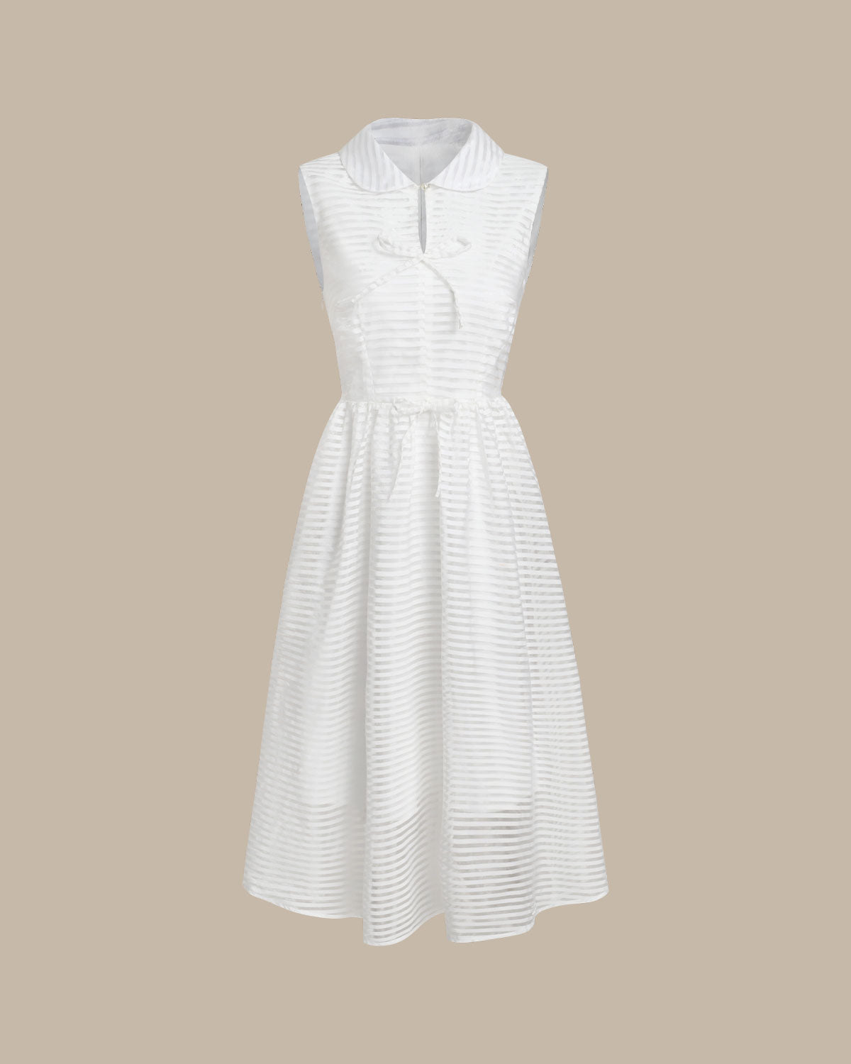 Vestido midi listrado sem mangas — branco