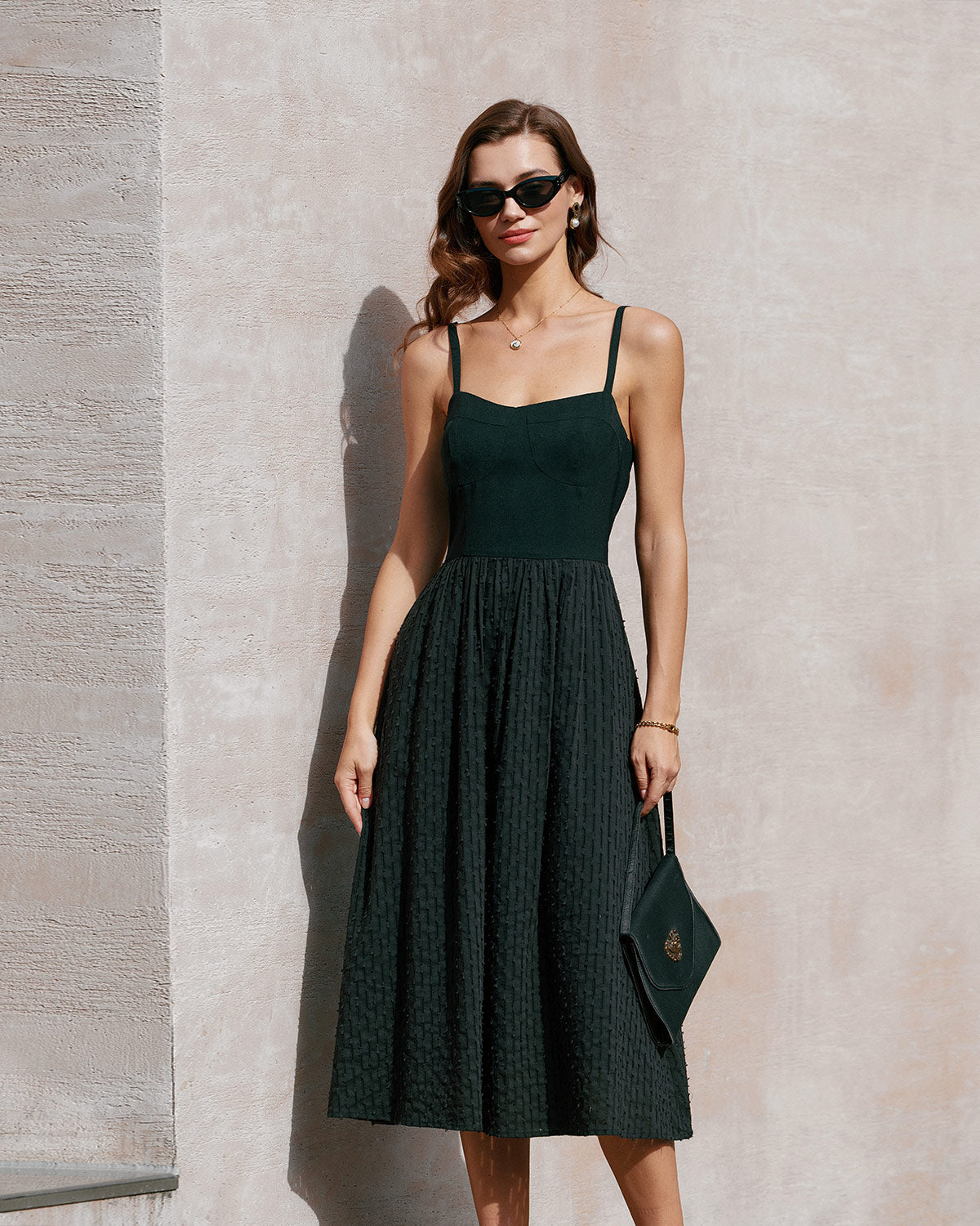 Vestido midi slip com decote coração — Preto