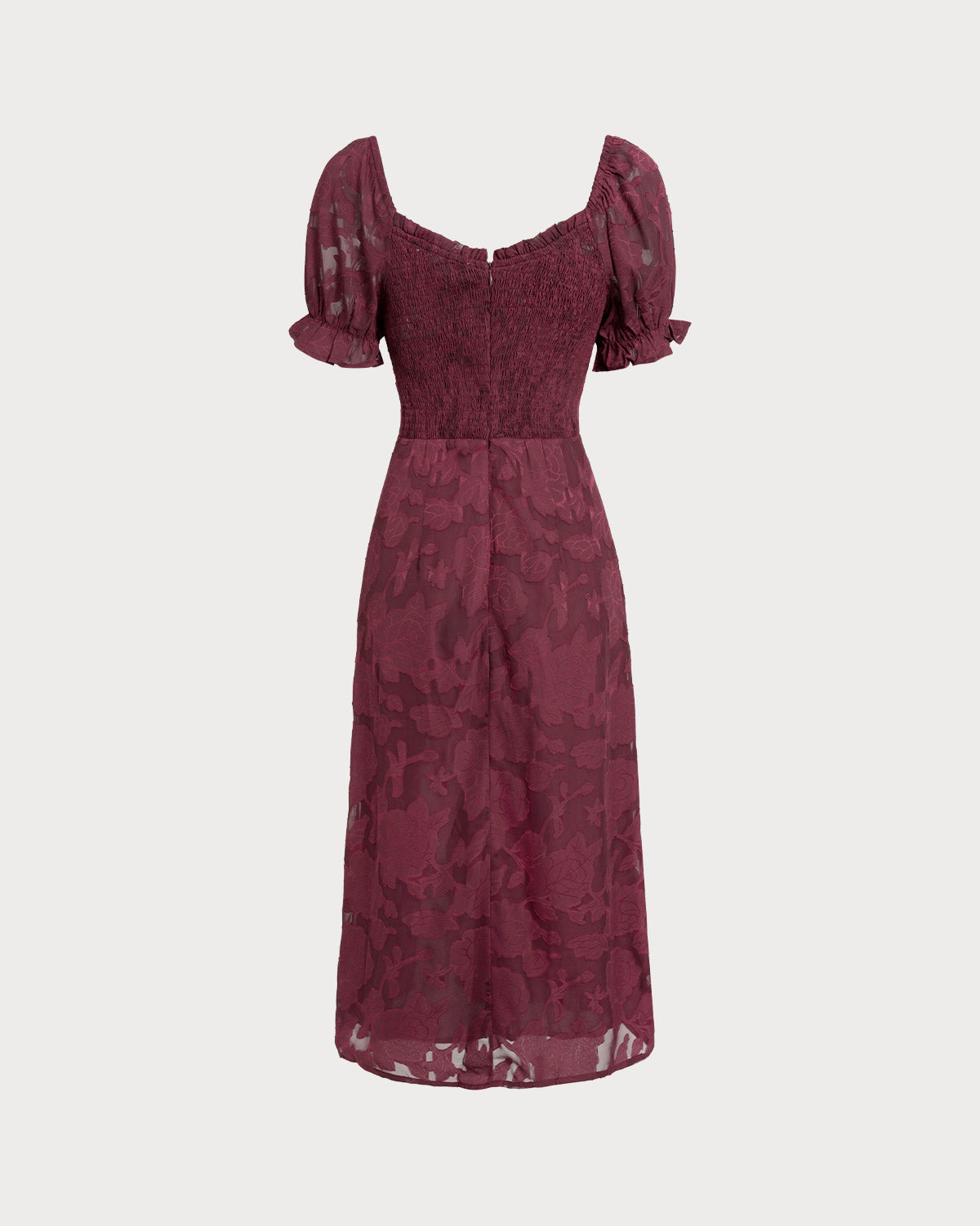 Vestido Midi Jacquard com Fenda - Vinho