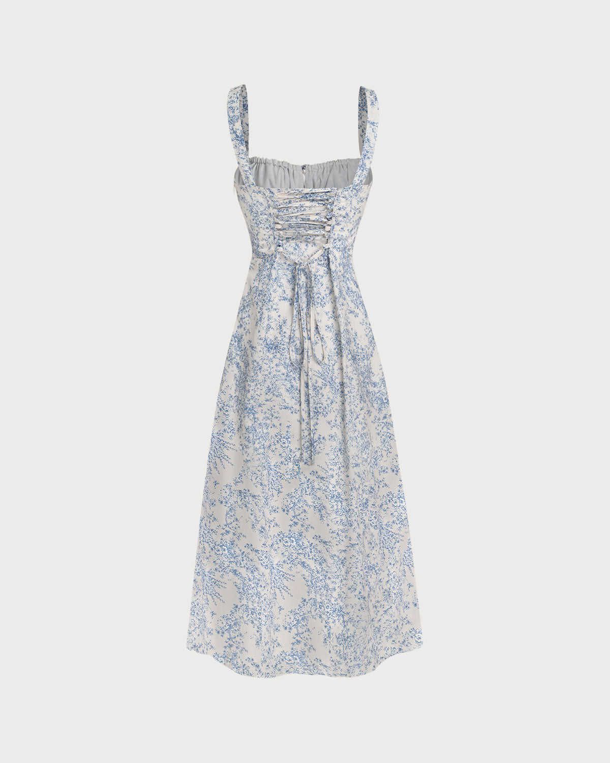 Vestido slip midi floral azul com franzidos
