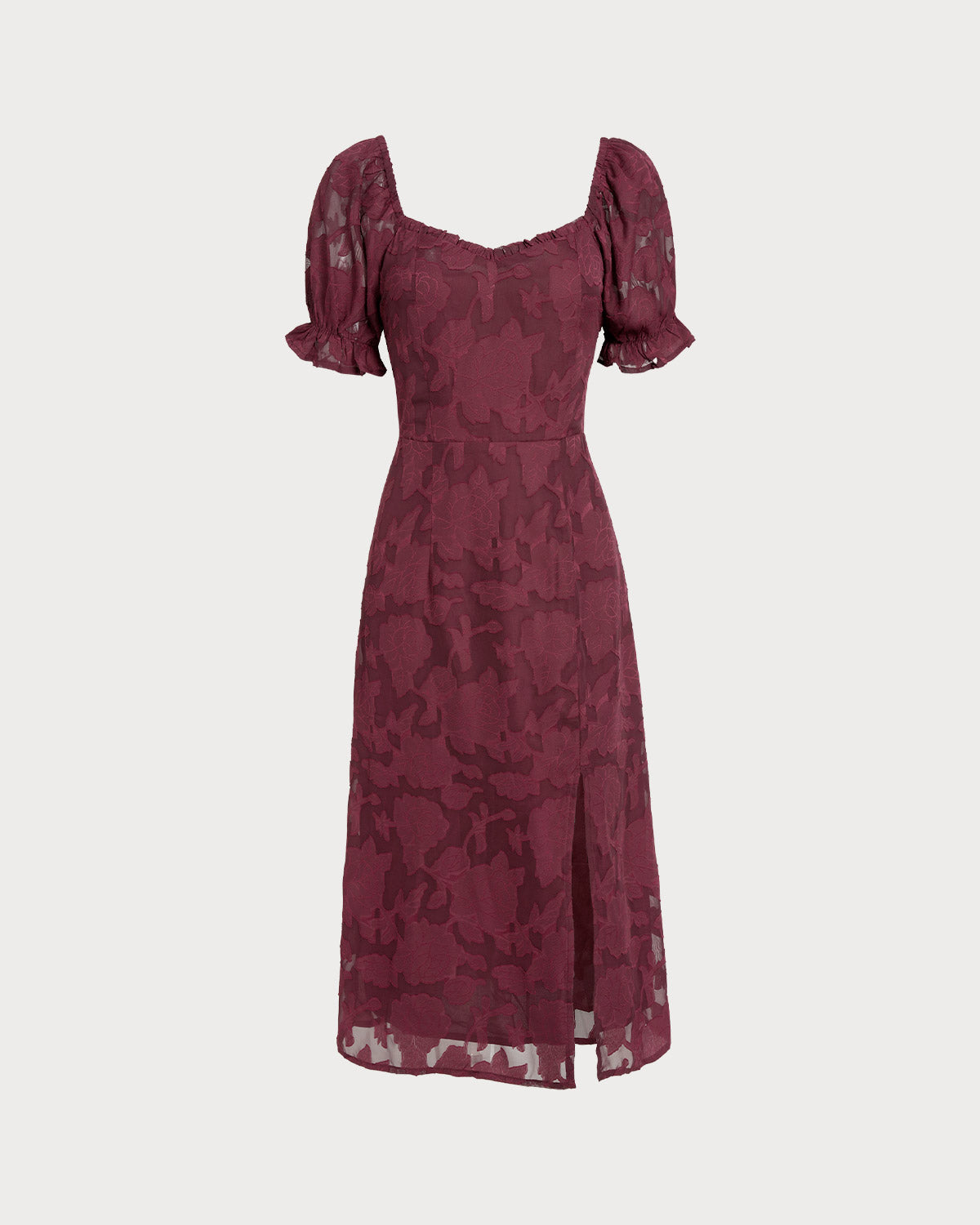 Vestido Midi Jacquard com Fenda - Vinho