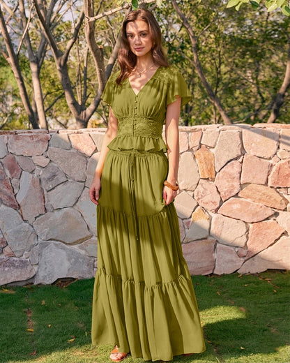 Saia longa de chiffon com cós elástico — Verde