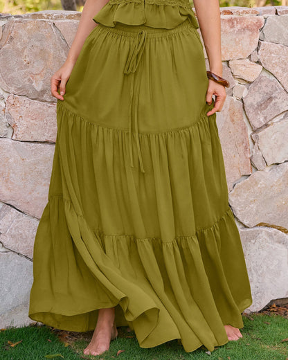 Saia longa de chiffon com cós elástico — Verde