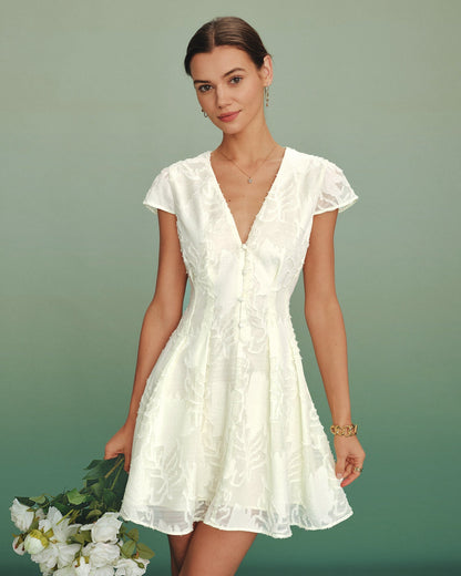 Mini-vestido texturizado com decote em V — Damasco