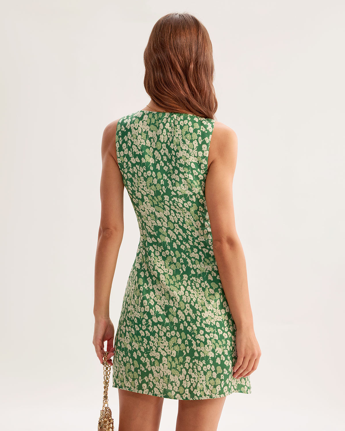 Vestido mini floral verde sem mangas