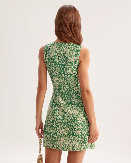 Vestido mini floral verde sem mangas