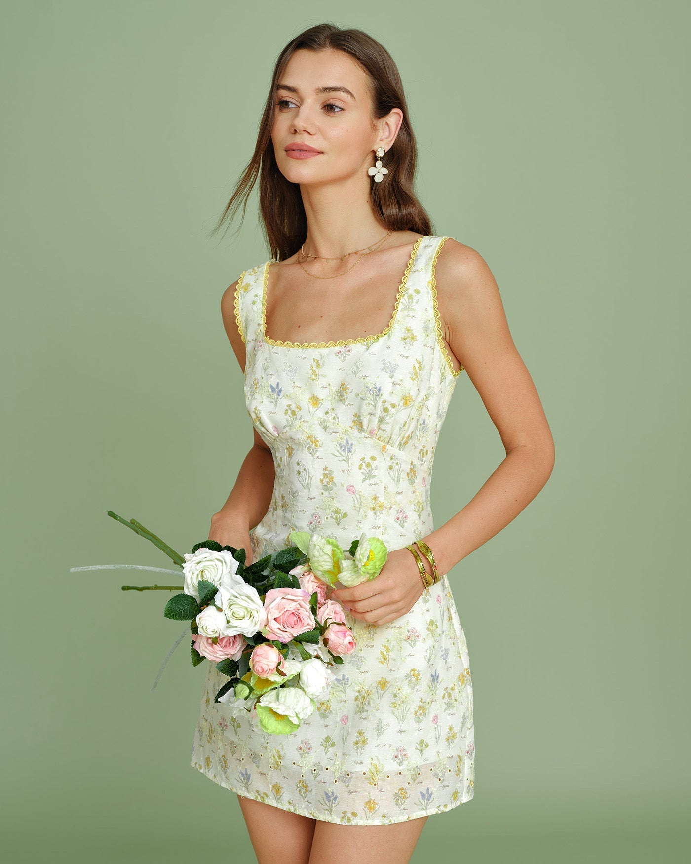 Vestido slip mini texturizado com estampa floral — Damasco