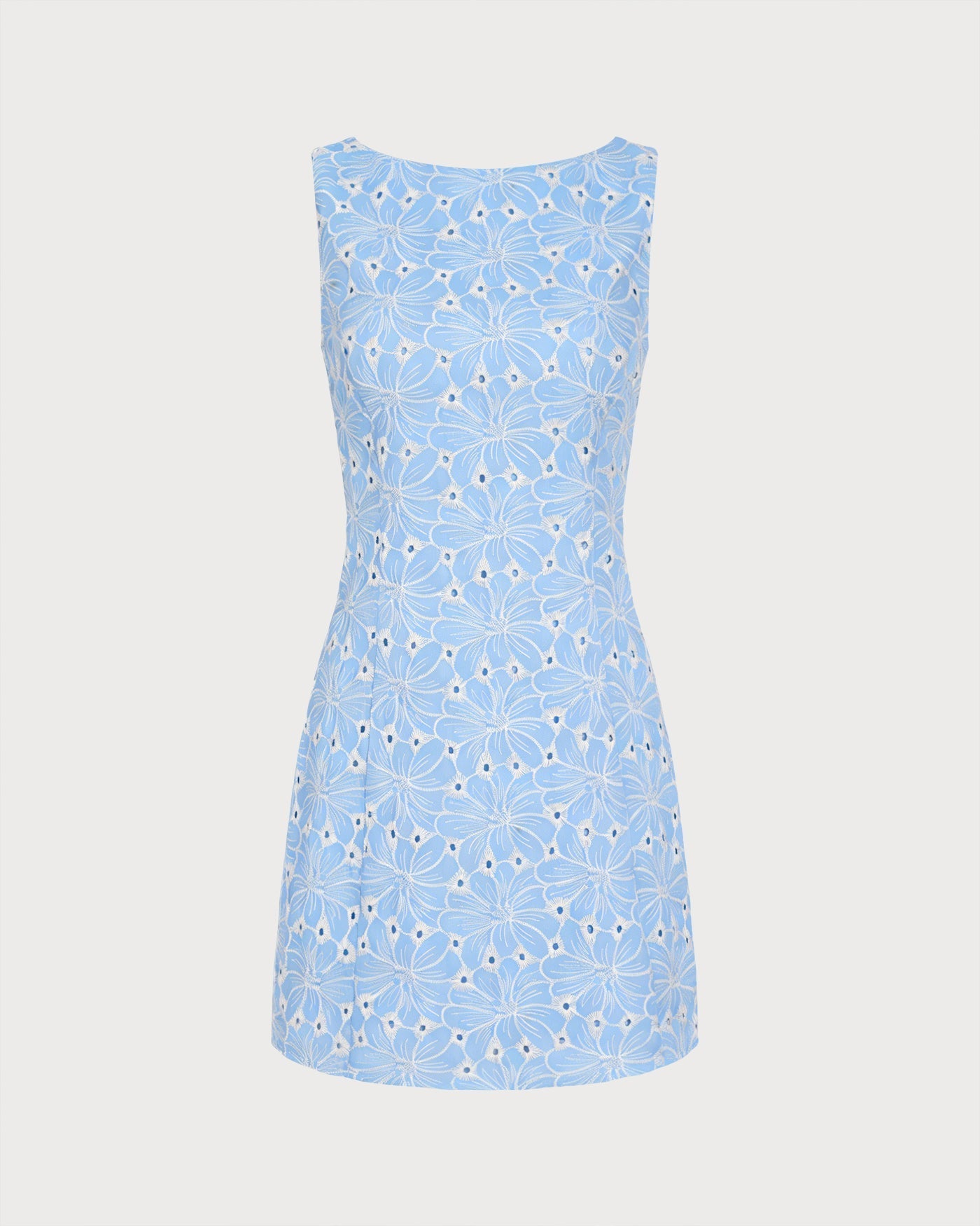 Vestido curto sem mangas com bordado azul