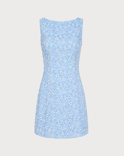 Vestido curto sem mangas com bordado azul
