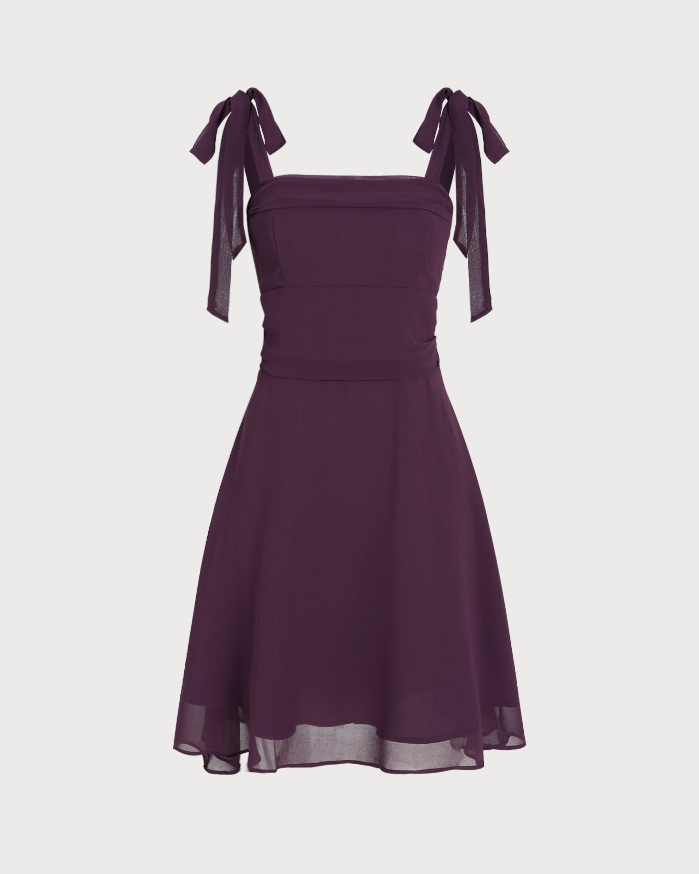 Vestido mini de chiffon roxo com alças de amarrar