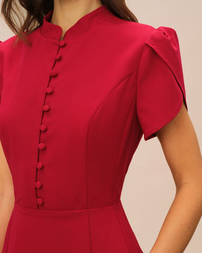 Vestido mini vermelho com mangas pétala