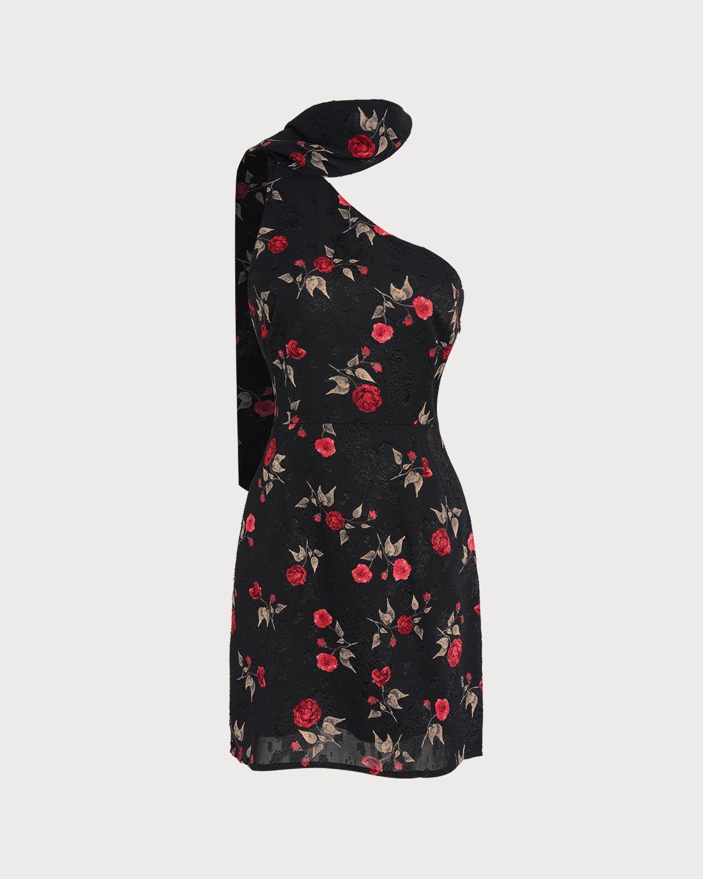 Vestido curto em jacquard com um ombro só, preto