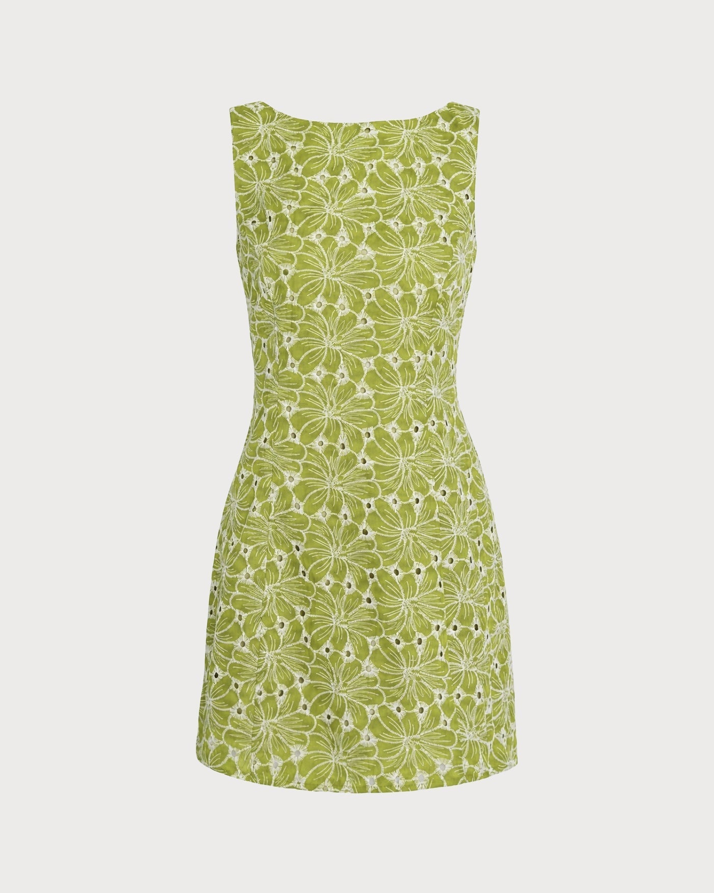 Vestido mini verde com decote canoa e bordado