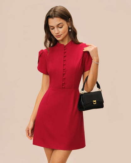 Vestido mini vermelho com mangas pétala