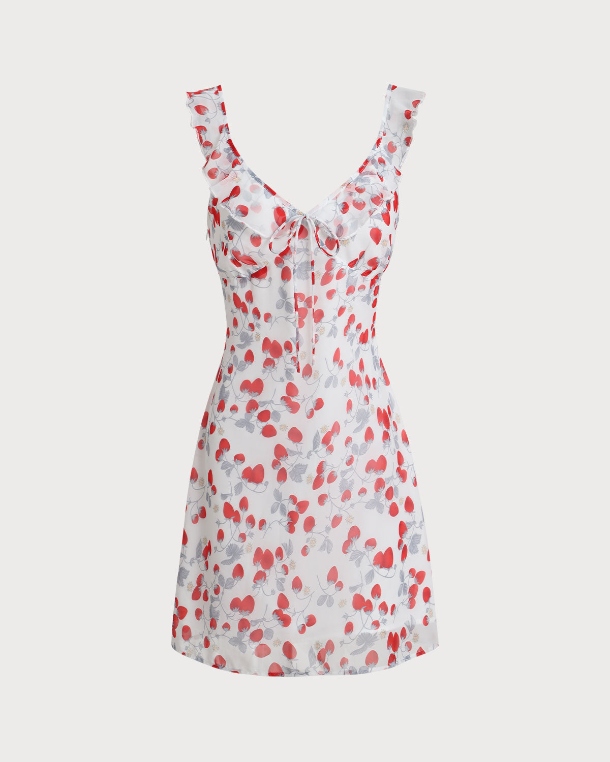 Vestido Curto Floral Branco com Decote V e Babados