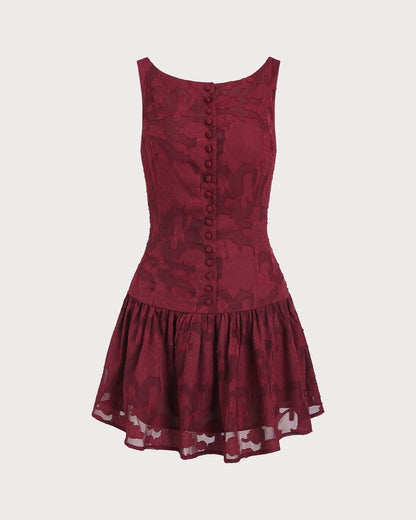 Vestido Mini Evasê em Jacquard Vermelho com Decote Canoa
